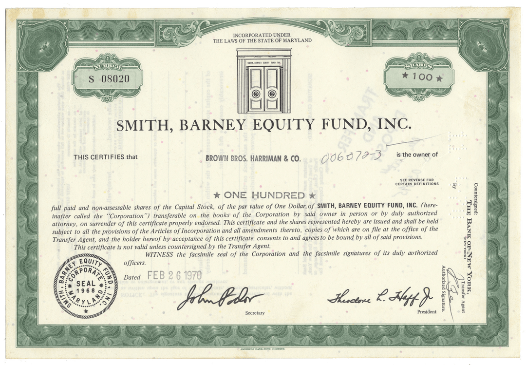 Smith, Barney Equity Fund, Inc. Stock Certificate