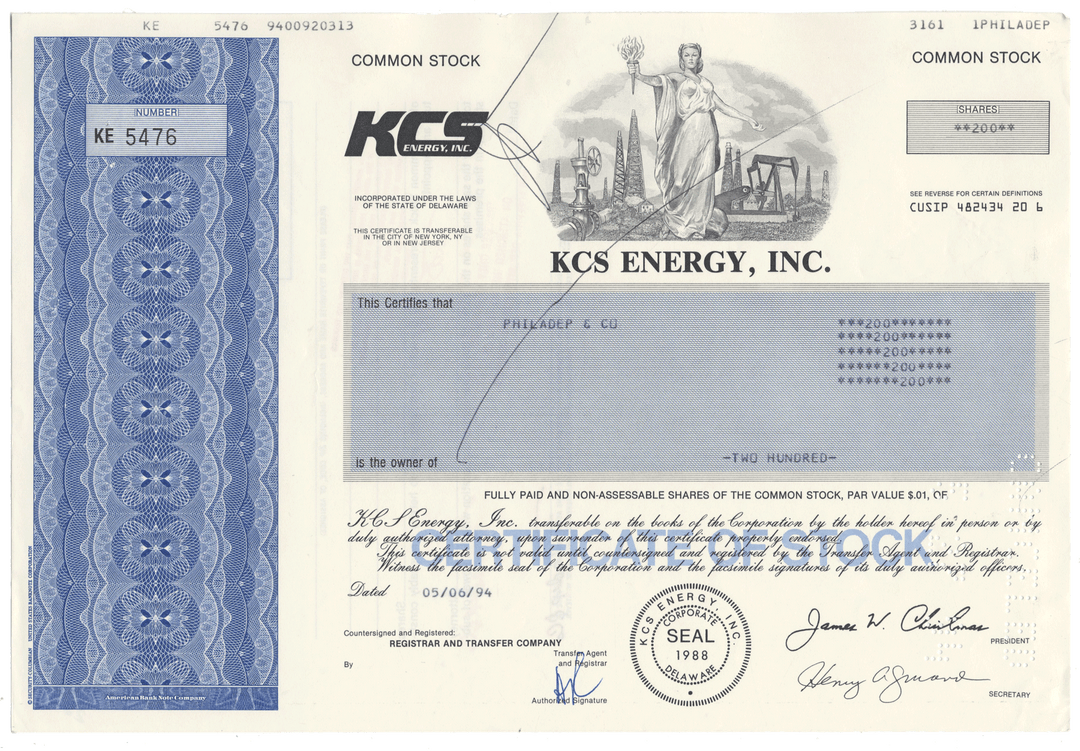 KCS Energy, Inc. Stock Certificate