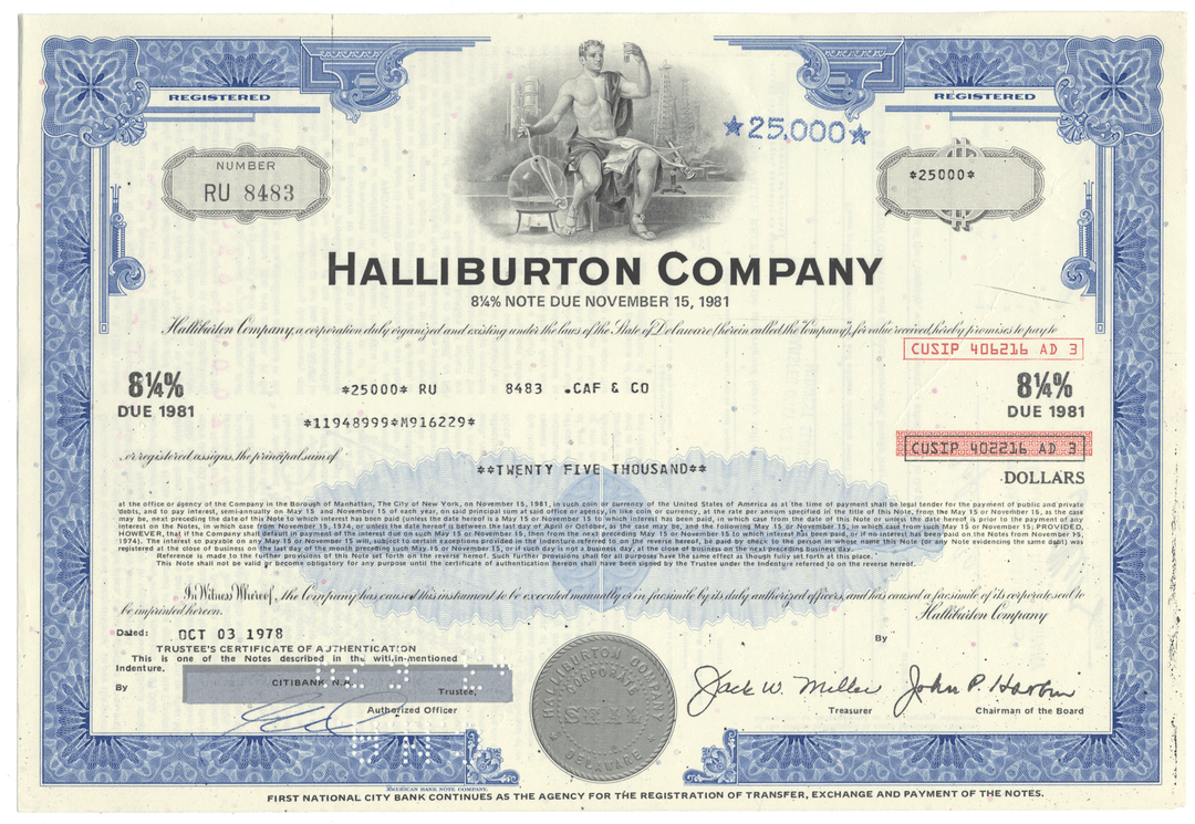 Halliburton Company Bond Certificate