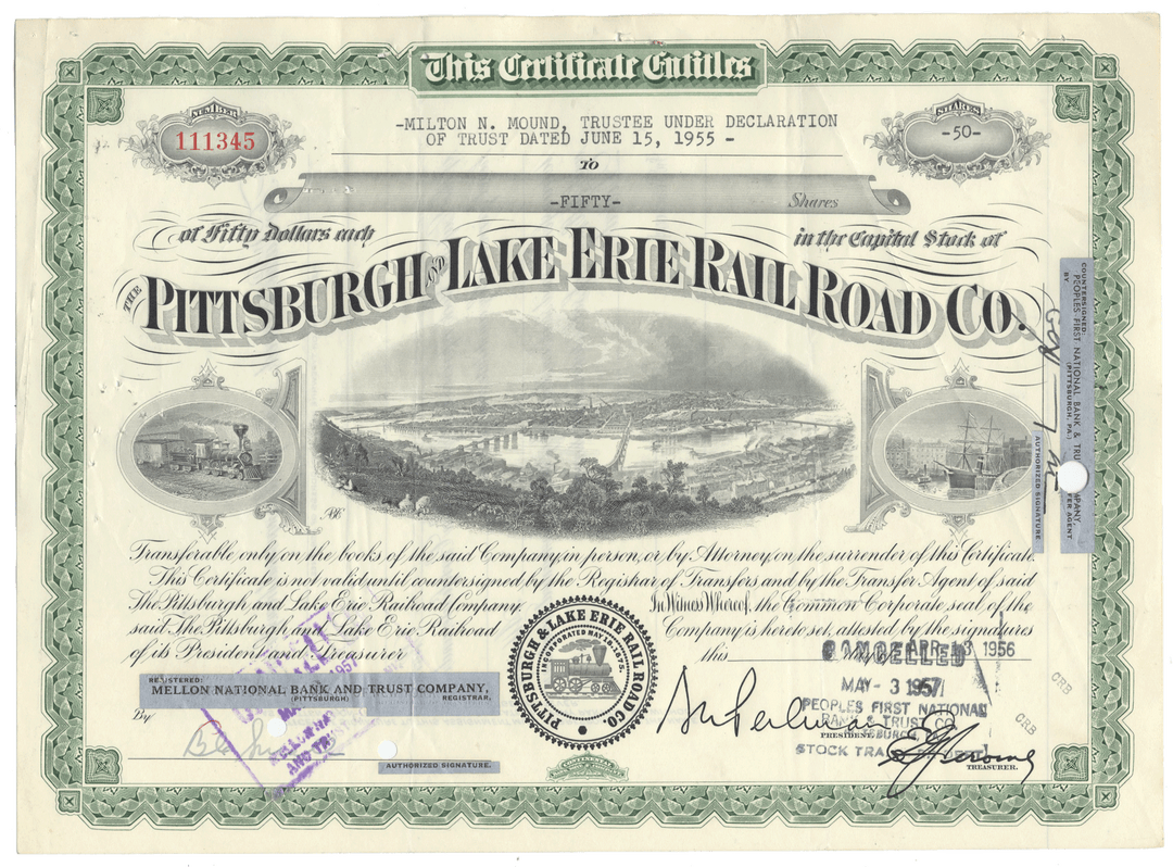 Pittsburgh and Lake Erie Railroad Company Stock Certificate