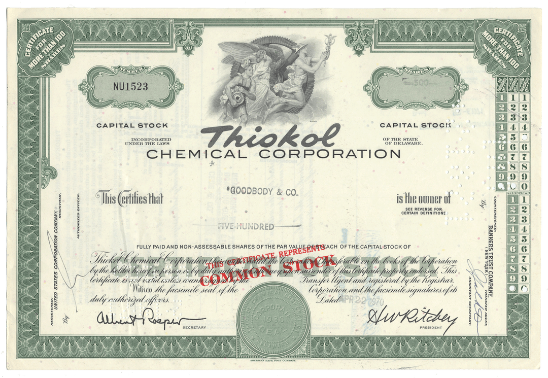 Thiokol Chemical Corporation Stock Certificate