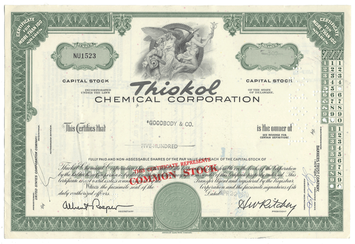 Thiokol Chemical Corporation Stock Certificate