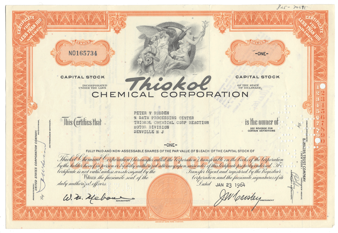 Thiokol Chemical Corporation Stock Certificate