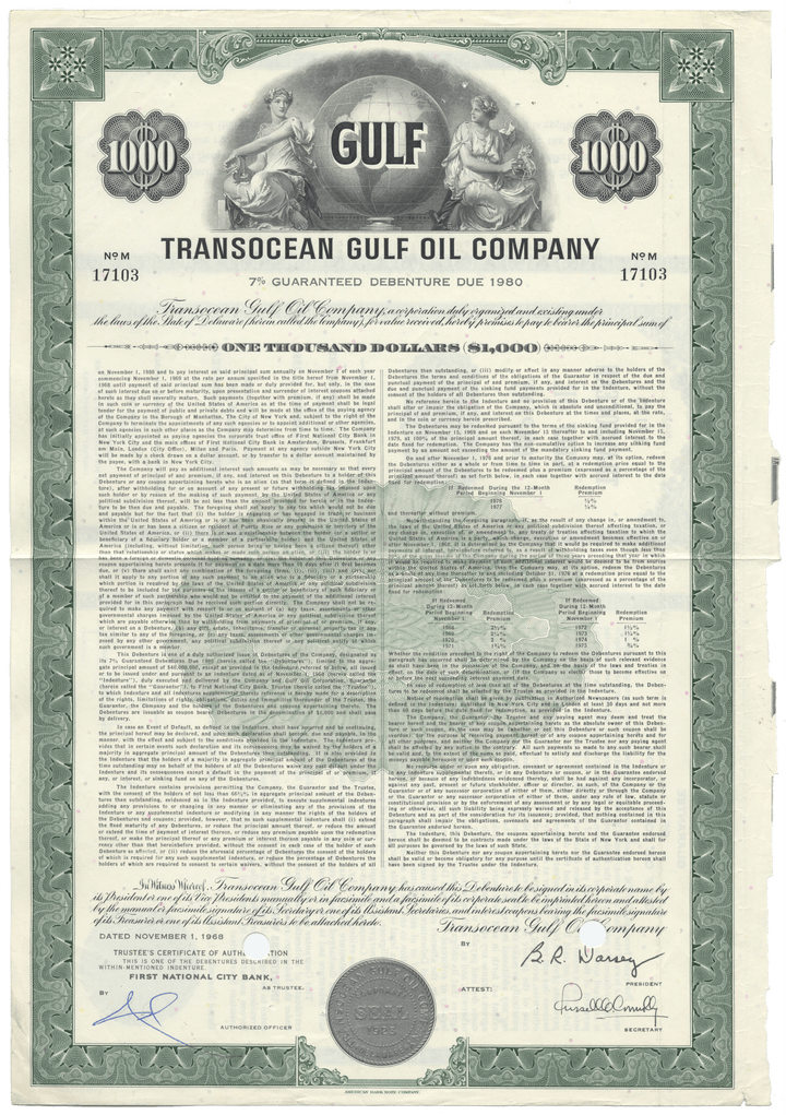 Transocean Gulf Oil Company Bond Certificate