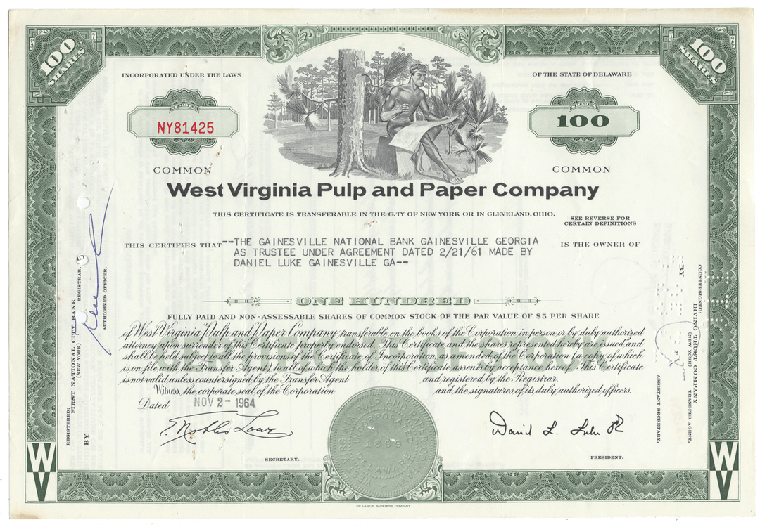 West Virginia Pulp and Paper Company Stock Certificate