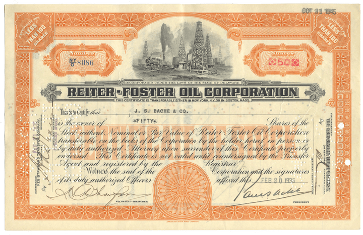 Reiter-Foster Oil Corporation Stock Certificate