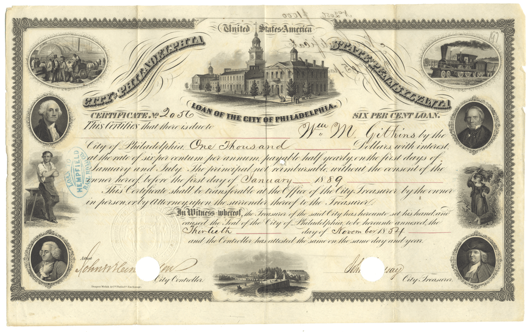 Philadelphia, Pennsylvania Bond Certificate