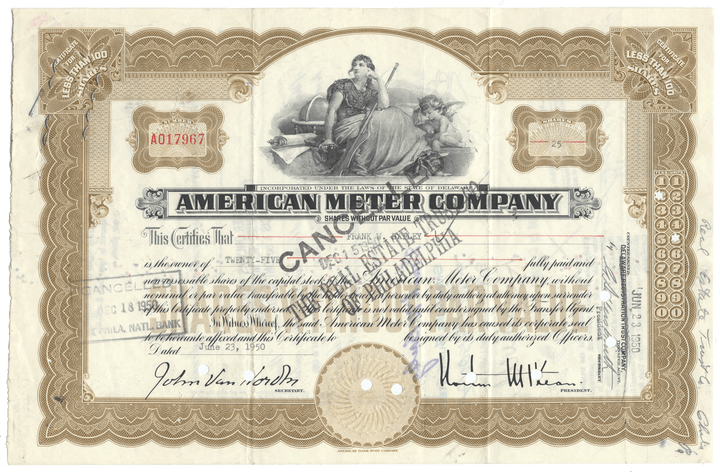American Meter Company Stock Certificate