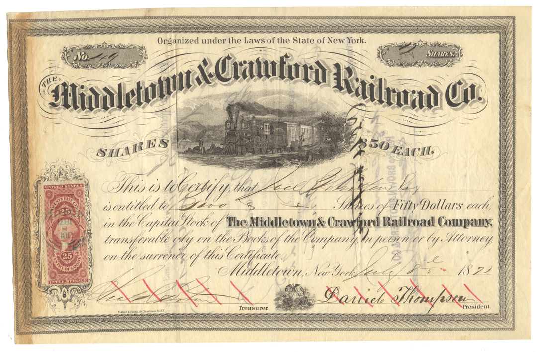 Middletown & Crawford Railroad Co. Stock Certificate