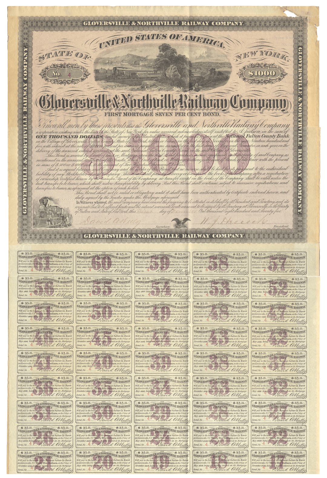 Gloversville & Northville Railway Company Gold Bond
