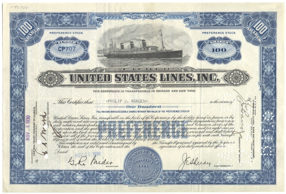 United States Lines, Inc. Stock Certificate
