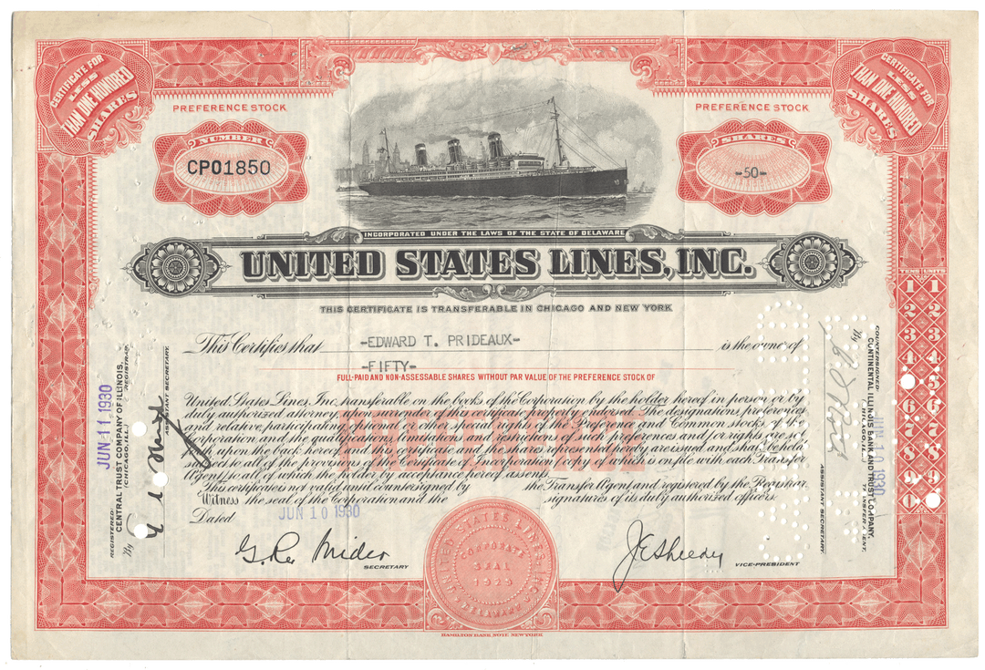 United States Lines, Inc. Stock Certificate