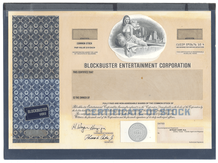Working Proof from BLOCKBUSTER ENTERTAINMENT for the company's Common Stock