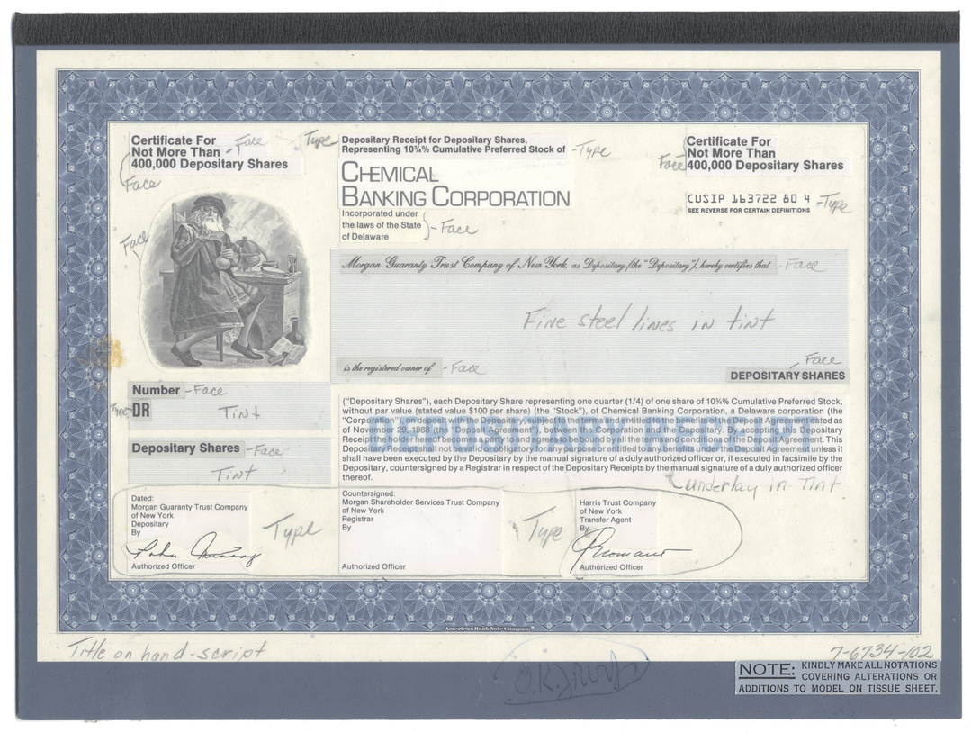 Working Proof from the Chemical Banking Corporation for the company's Depositary Shares