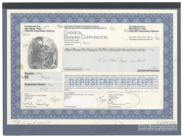 Working Proof from the Chemical Banking Corporation for the company's Depositary Shares