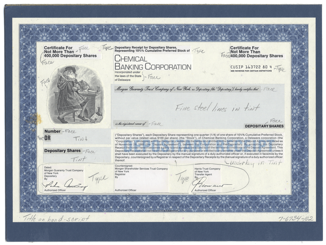 Working Proof from the Chemical Banking Corporation for the company's Depositary Shares
