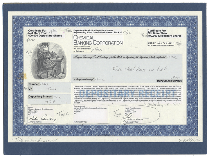 Working Proof from the Chemical Banking Corporation for the company's Depositary Shares