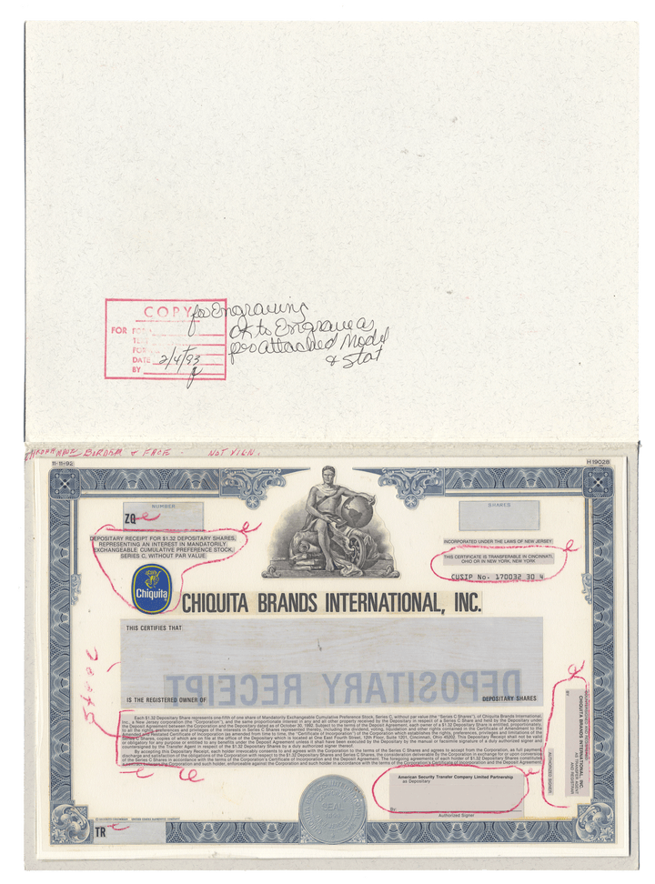 Working Proof from CHIQUITA for the company's Depositary Shares