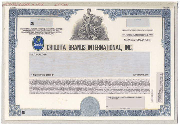 Working Proof from CHIQUITA for the company's Depositary Shares