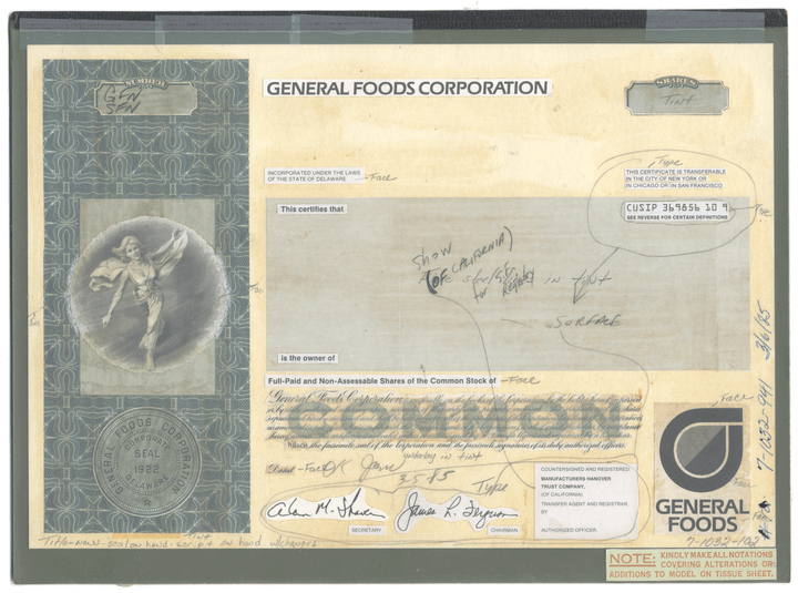 Working Proof from General Foods for the company's Common Stock