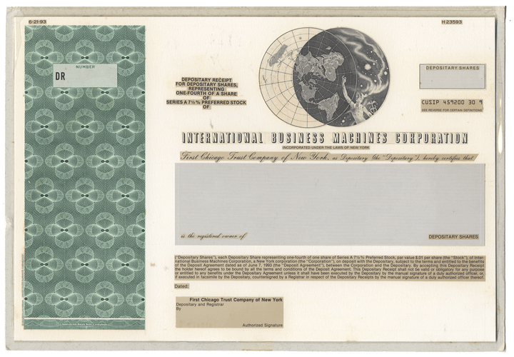 Very Rare INTERNATIONAL BUSINESS MACHINES (IBM) Working Proof for the company 's depositary shares