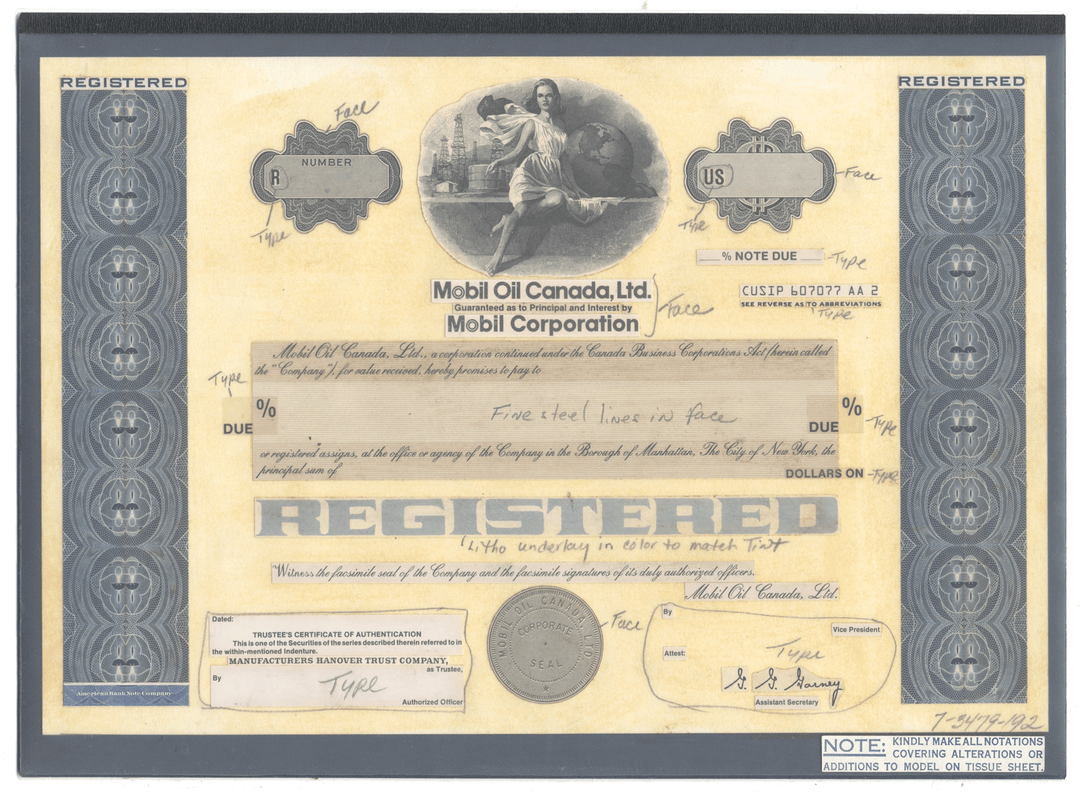 Working Proof from Mobile Oil Canada for the company's Registered Notes