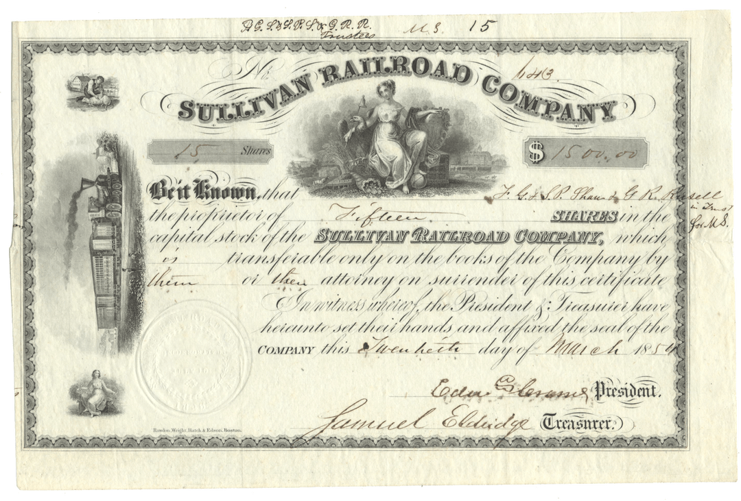Sullivan Railroad Company Stock Certificate