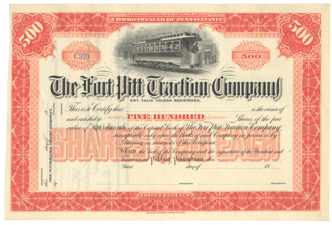 Fort Pitt Traction Company Stock Certificate