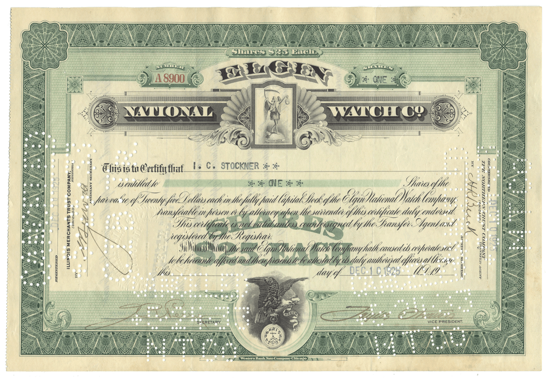 Elgin National Watch Company Stock Certificate