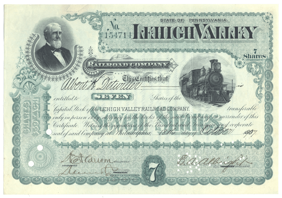 Lehigh Valley Railroad Company Stock Certificate