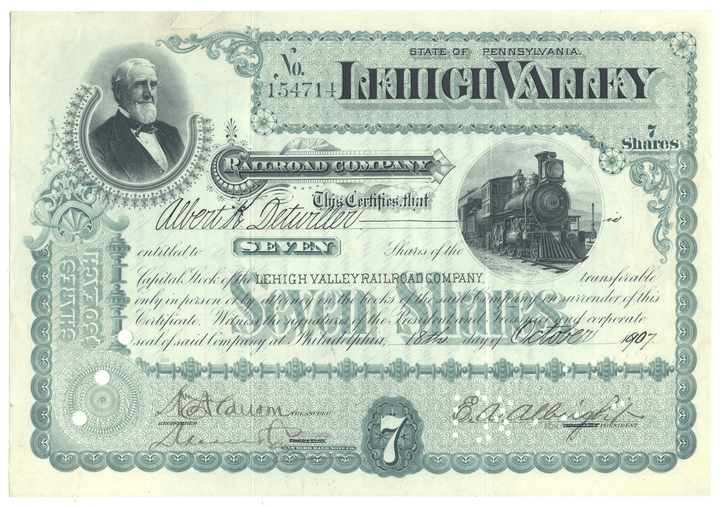 Lehigh Valley Railroad Company Stock Certificate