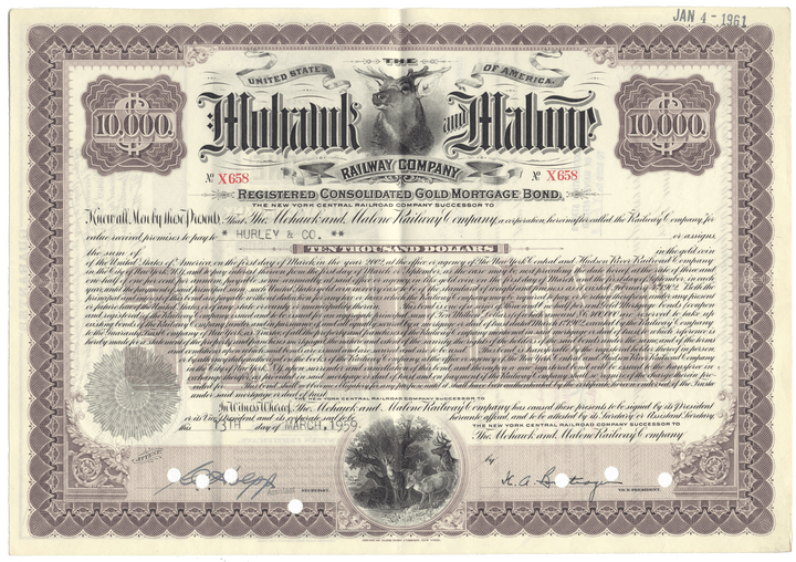 Mohawk & Malone Railroad Bond Certificate