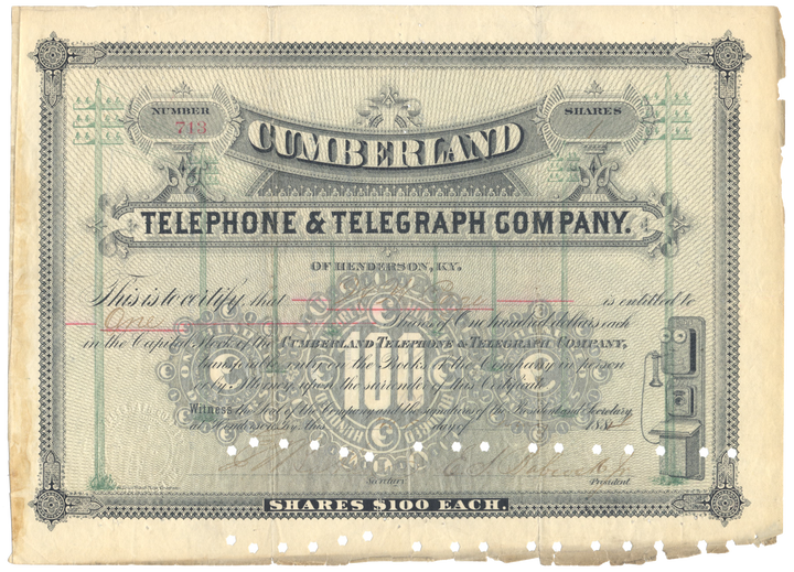 Cumberland Telephone & Telegraph Company Stock Certificate