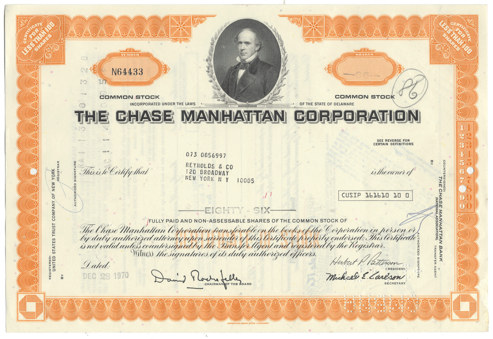 Chase Manhattan Corporation Stock Certificate