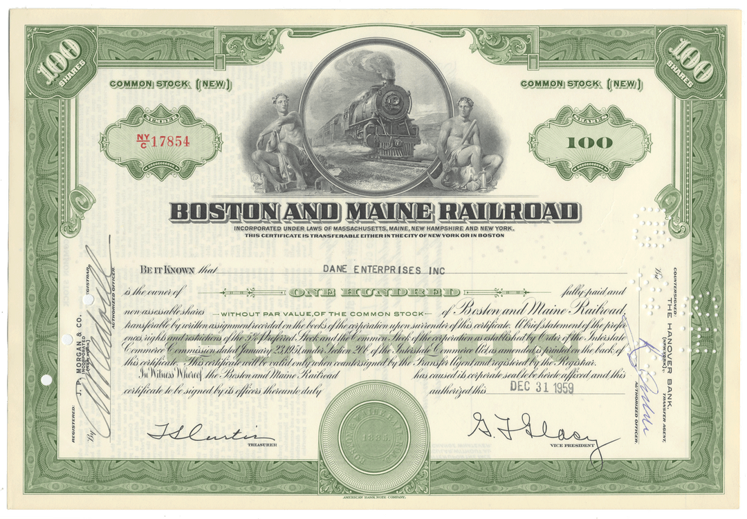 Boston and Maine Railroad Stock Certificate