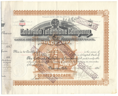 Colorado Telephone Company Stock Certificate