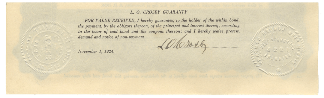 Goodyear Yellow Pine Company and Virgin Pine Lumber Company Bond Certificate Signed by Lucius O. Crosby