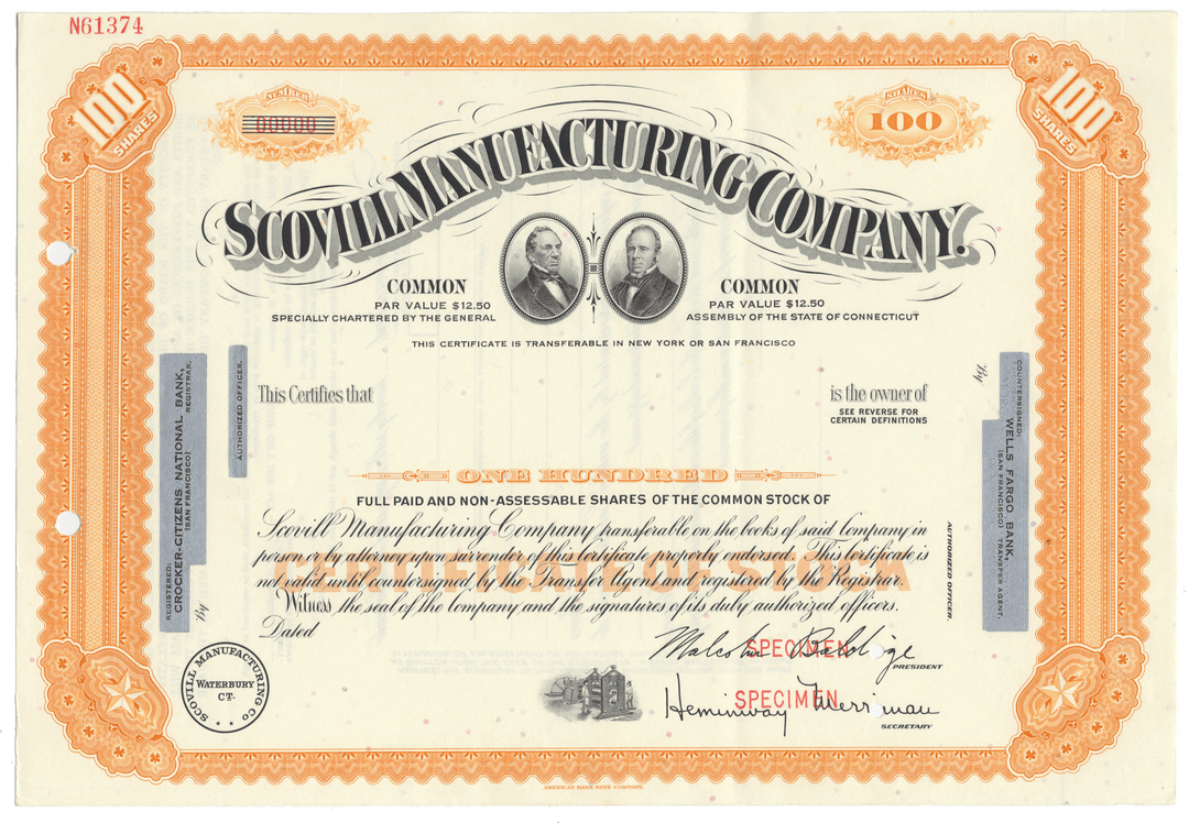 Scovill Manufacturing Company Stock Certificate