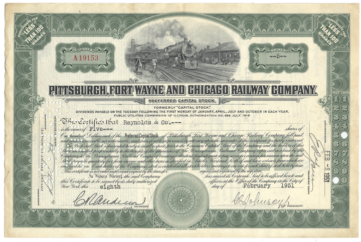 Pittsburgh, Fort Wayne and Chicago Railway Company Stock CertificatePittsburgh, Fort Wayne and Chicago Railway Company Stock