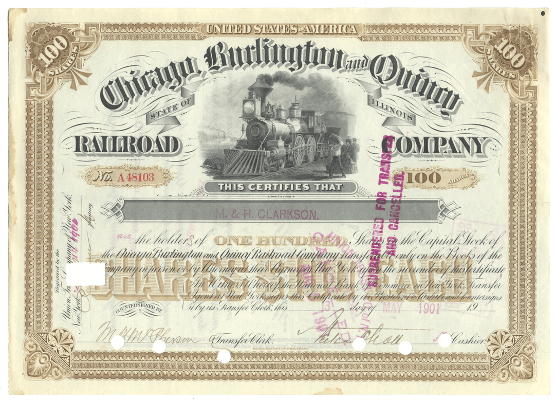 Chicago, Burlington and Quincy Railroad Company Stock Certificate