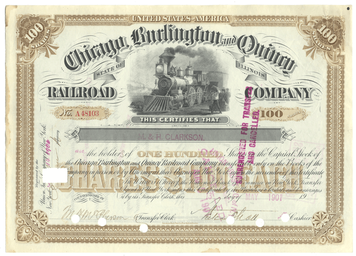 Chicago, Burlington and Quincy Railroad Company Stock Certificate