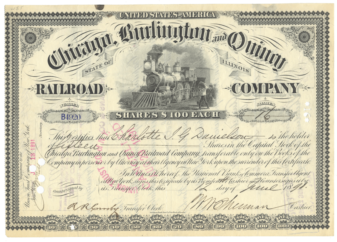 Chicago, Burlington and Quincy Railroad Company Stock Certificate