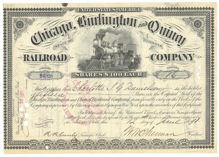 Chicago, Burlington and Quincy Railroad Company Stock Certificate