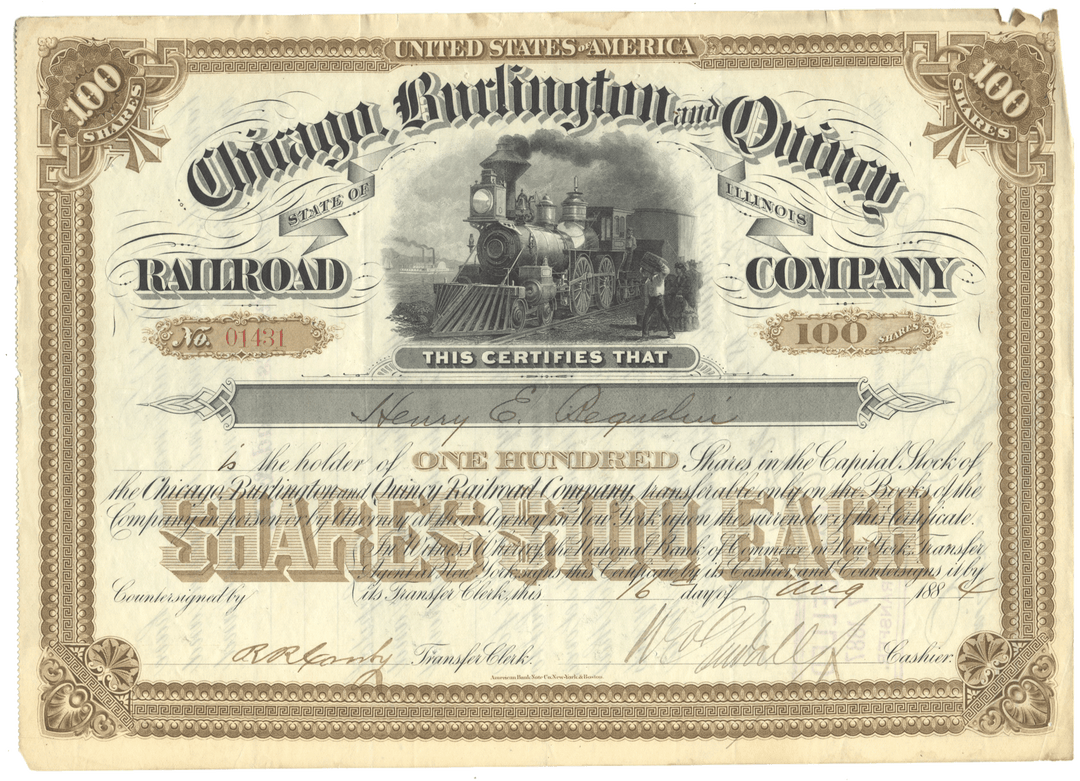 Chicago, Burlington and Quincy Railroad Company Stock Certificate