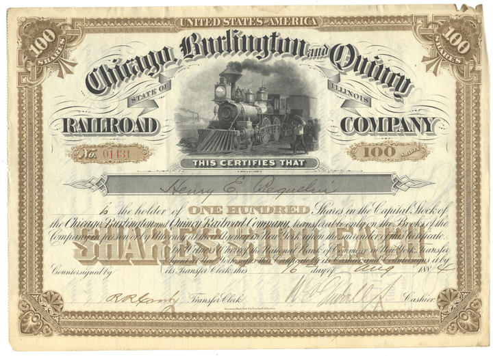 Chicago, Burlington and Quincy Railroad Company Stock Certificate