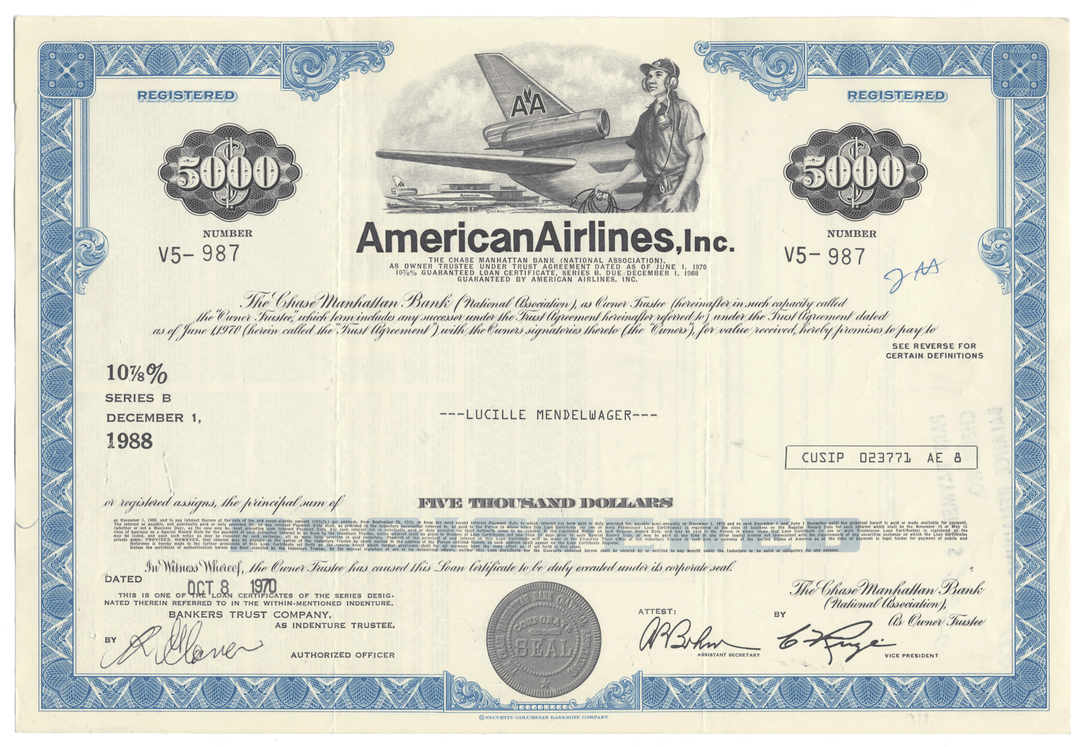American Airlines Inc Bond Certificate