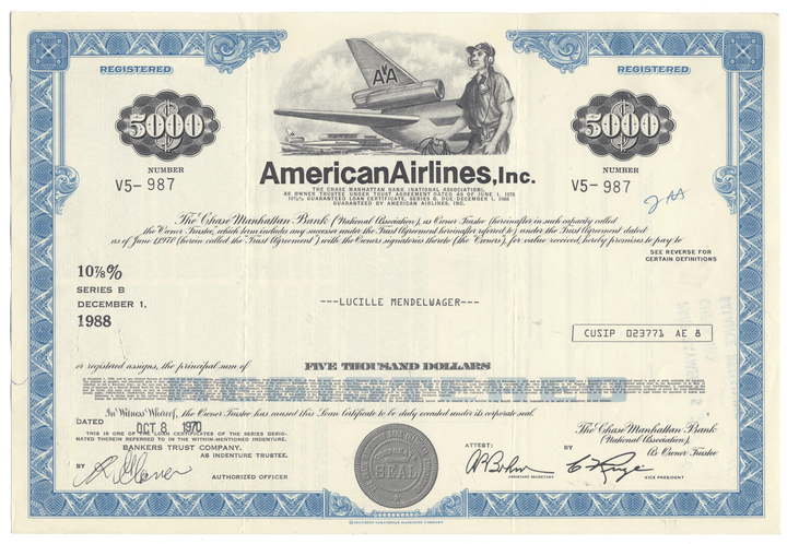 American Airlines Inc Bond Certificate