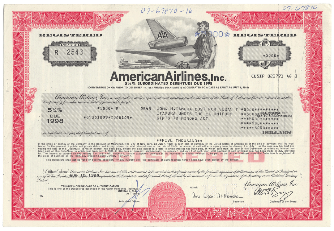 American Airlines, Inc. Bond Certificate