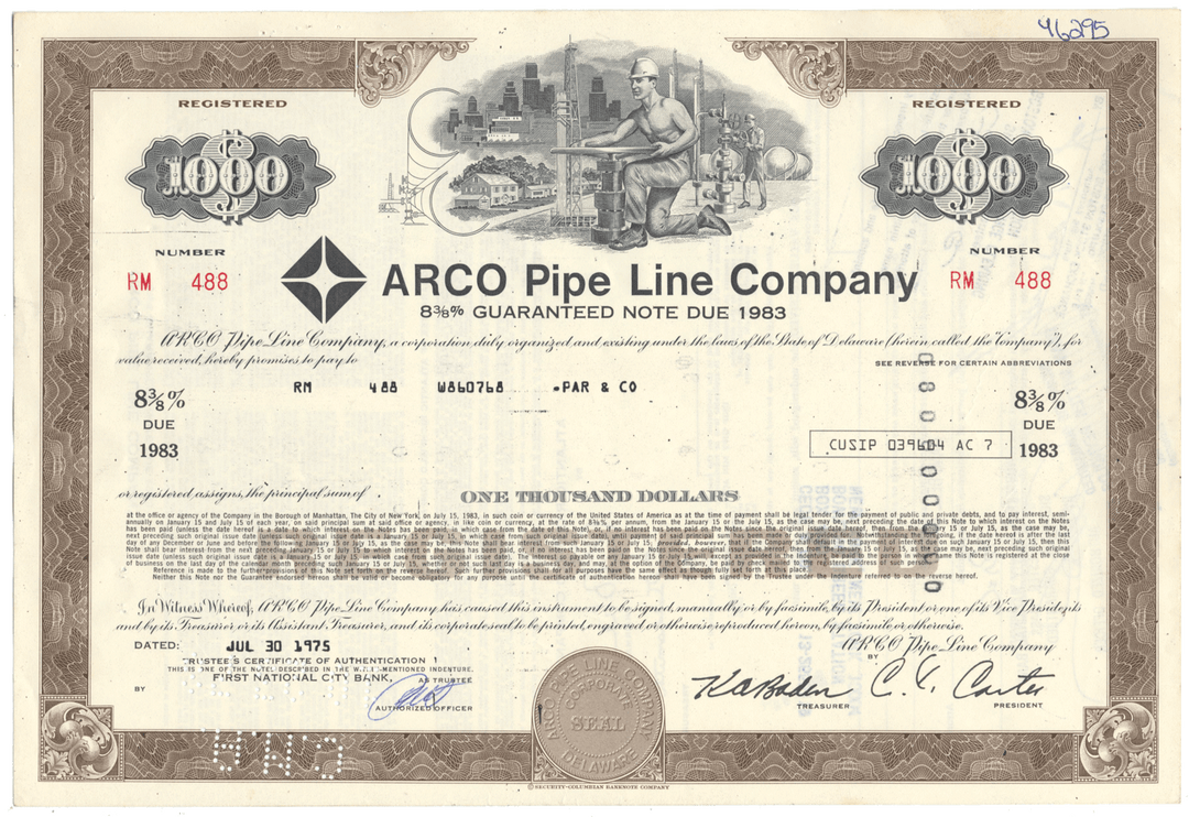 ARCO Pipe Line Company Bond Certificate