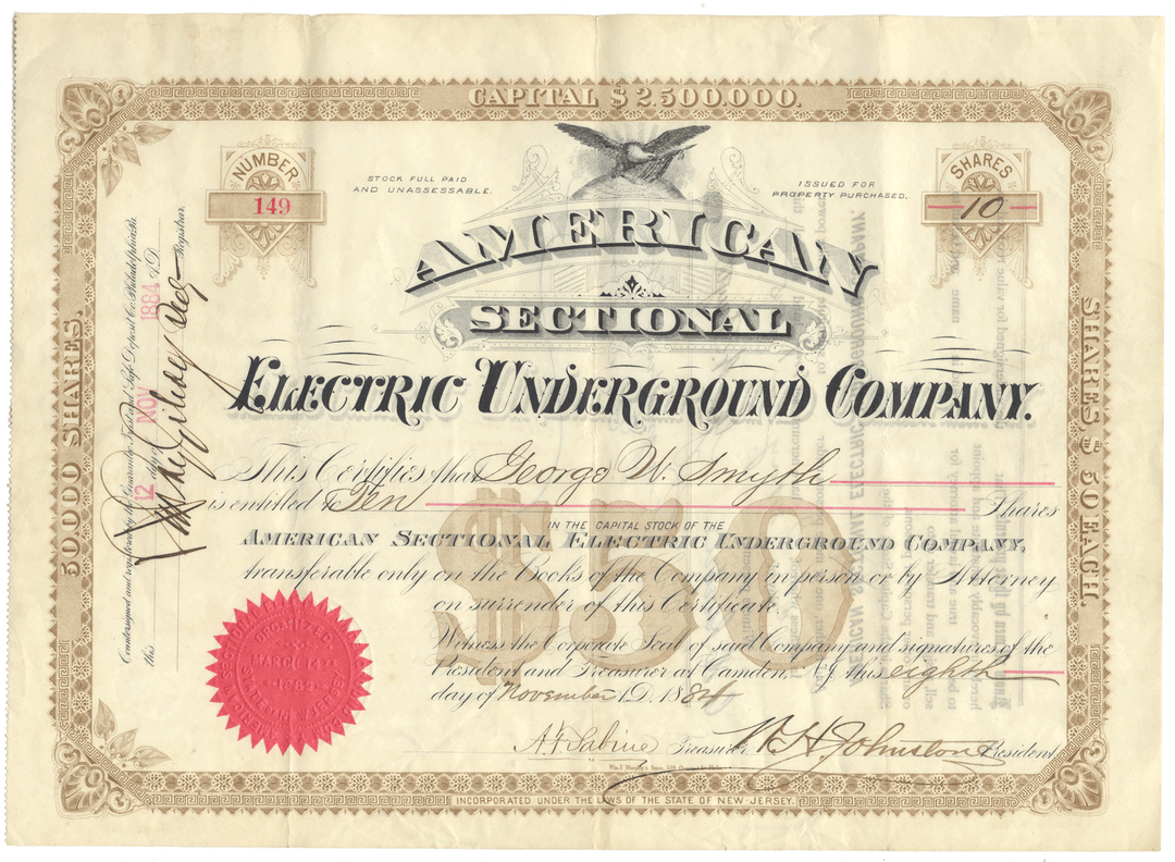American Sectional Electric Underground Company Stock Certificate